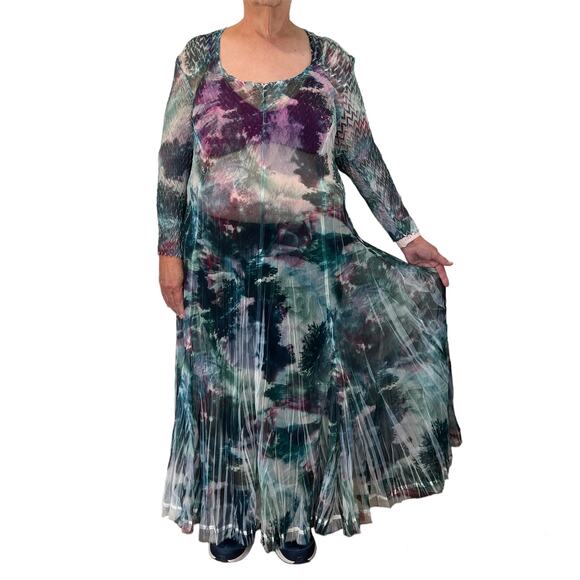 Komarov Sheer Charmeuse Dress Naturecore Glitchcore Botanical Academia - Picture 5 of 9